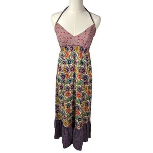 Lucky Brand Floral Maxi Dress Halter Neck‎ Boho Festival Size XS Y2K